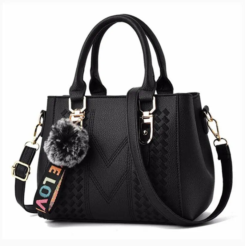 Embroidery Leather Handbags Bags for Women Sac a Main Ladies hair ball Hand Bag