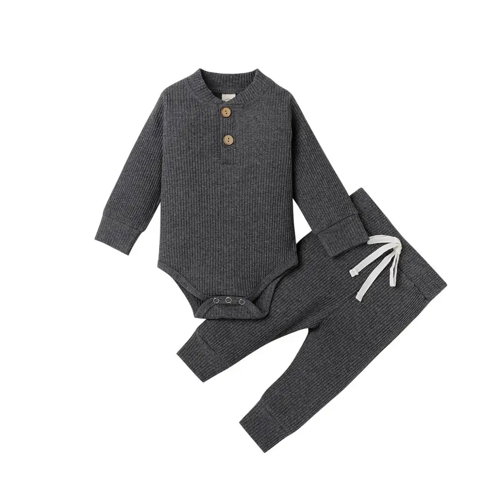 16 Colors Baby Solid Knit Sets Newborn Infant Girls Boys Fall Winter Long Sleeve Romper + Elastic Pants Toddler Outfit 0-24M