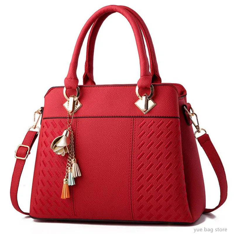 Women Handbags Tassel PU Leather Totes Bag Top-Handle Embroidery Crossbody Bag
