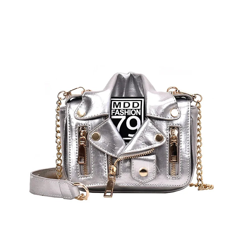 Chain Motorcycle Bags Women Clothing Shoulder Rivet Zipper Jacket Bag