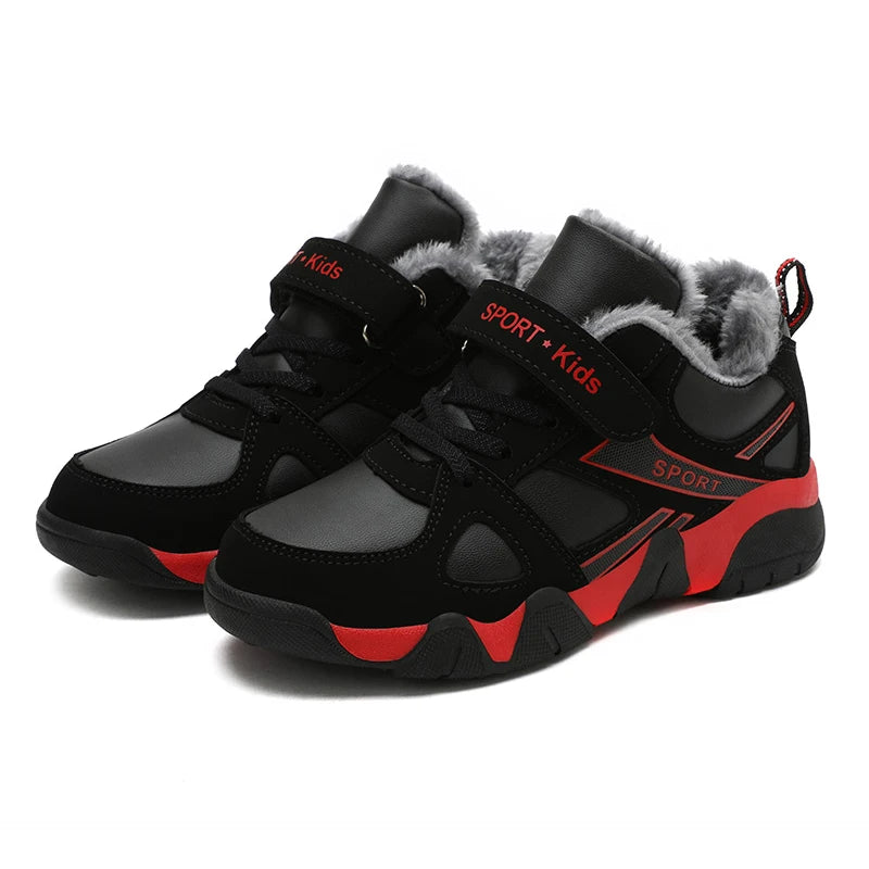 Winter Warm Kids Sneakers Non-Slip Sport Children's Boys Leather Casual Walking Shoes Outdoor Running Shoes Size 28-39