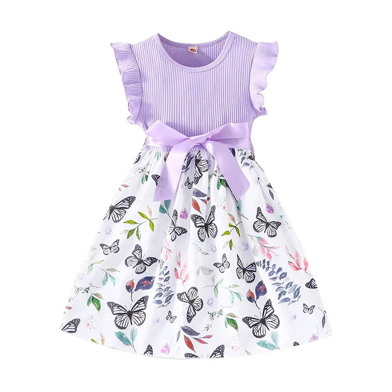 Set For Kids Girl 3-7 Years old Ruffled Sleeve Butterfly Floral Tulle Cute Princess Formal Dresses