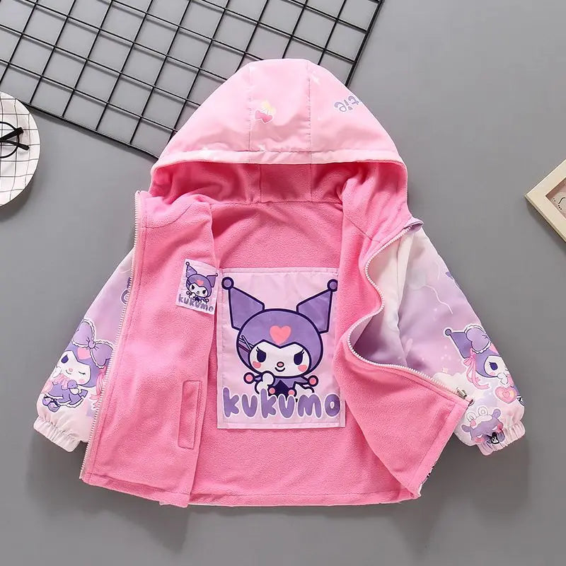 Kuromi Printed Plush Hooded Jacket Kid Fashion Outerwear