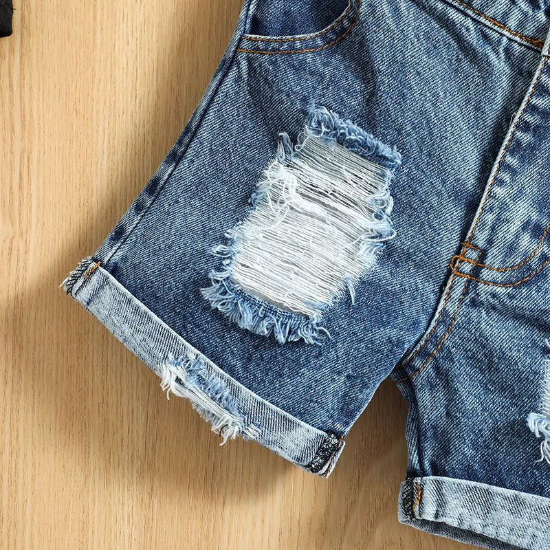 Pudcoco Infant Newborn Baby Boys Shorts Set, Letters Print Tank Top with Ripped Denim Shorts Summer Outfit 0-3T