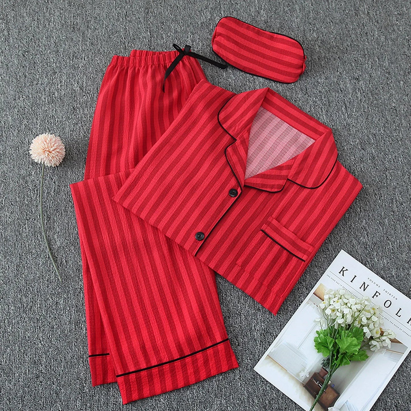 2pc Cotton Pajamas Set Women's Sweet Little Love Cute Two Piece Pijama Jacket Shirts & Long Pant Loungewear Cozy Crepe Homewear