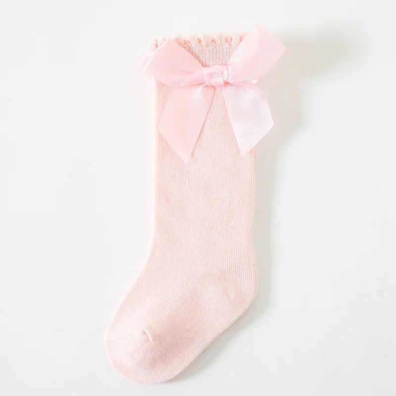 1 Pairs Kids Socks Toddlers Girls Big Bow Knee High Quality Long Soft Autumn Winter 100% Cotton Lace Baby Tube Sock Calcetines