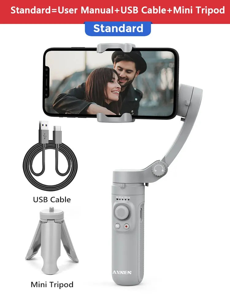 HQ3 3-Axis Gimbal Stabilizer for Smartphone Handheld Phone Video Record, Android iPhone Tiktok Vlog Cellphone Stabilizer