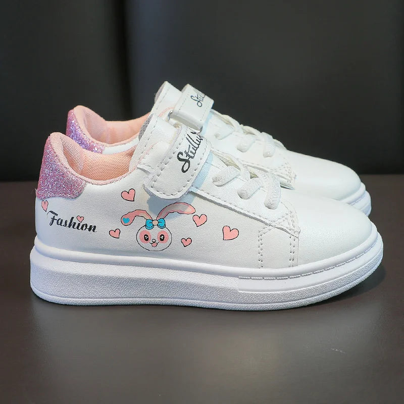 Girls' White Shoes Spring Children Anti-skid Leather Shoes Solid Soles Children's Shallow Mouth