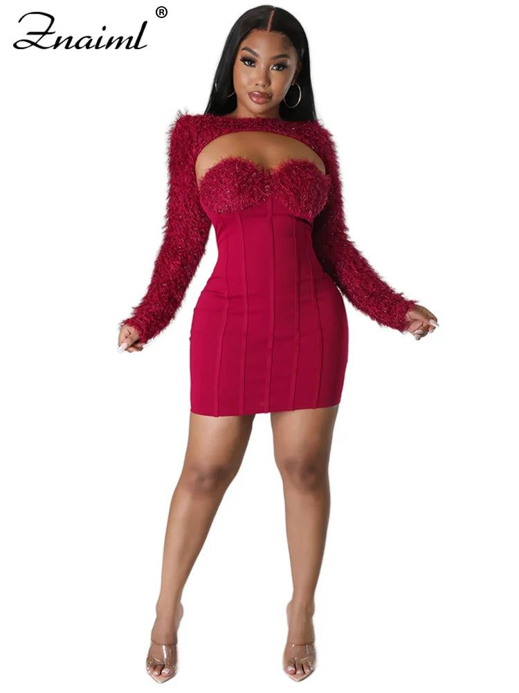 Spring Fall Velvet Evening Party Dresses for Women Elegant Corset Short Robe with Shawl