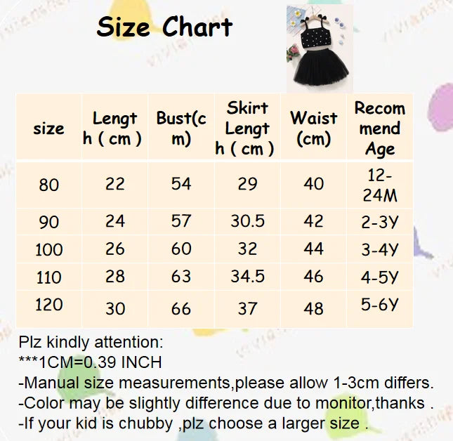 1-5Years Toddler Baby Girl Clothes Set Polka Dot Strap Top + Tutu Skirt