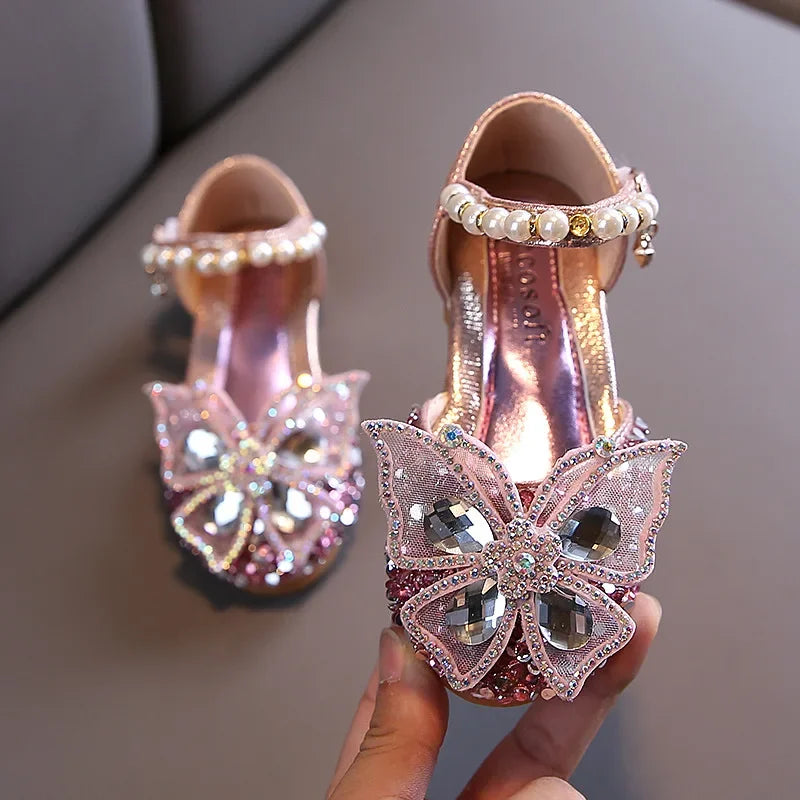 Kids Summer Shoes Girls Princess Sandals Performance Soft Flat Shoe Girls Dance Diamonds Butterfly Shoe