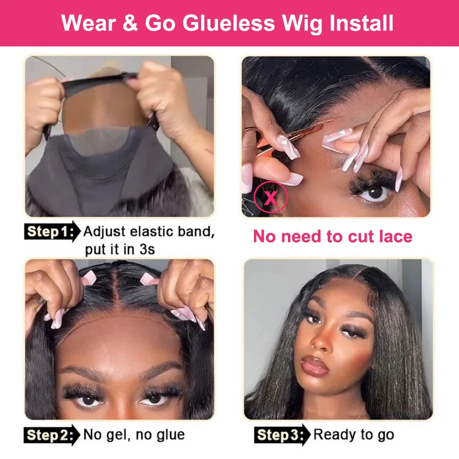 Glueless Wigs Kinky Straight 13x4/13x6 HD Lace Front Human Hair Wigs