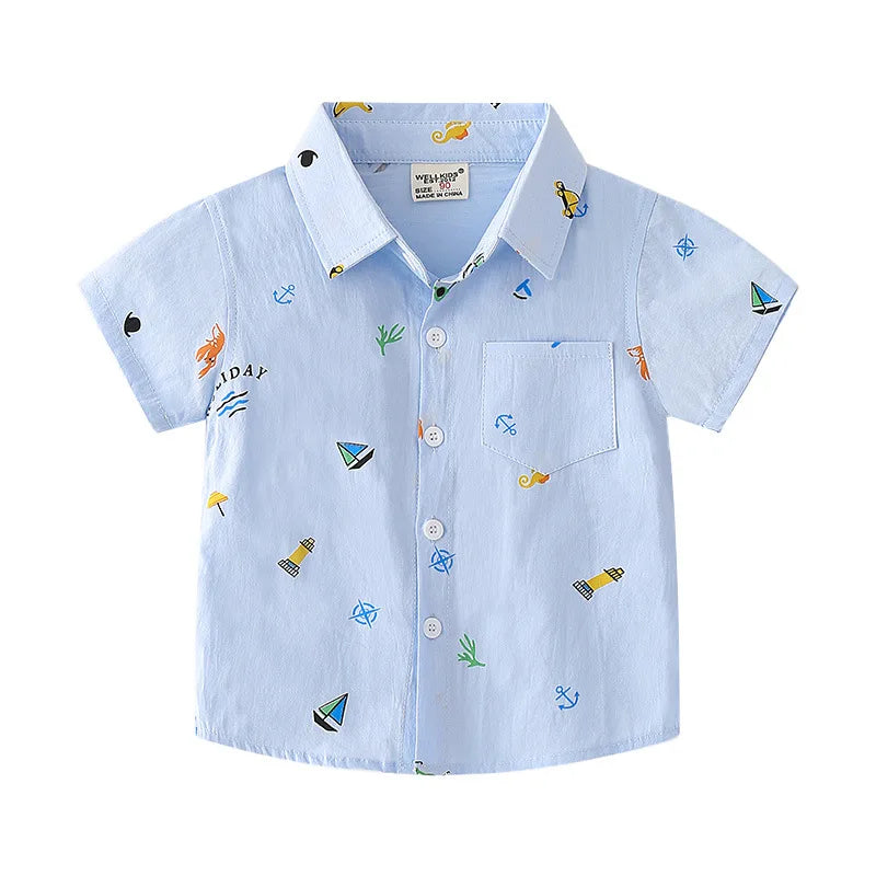 Summer Boys Clothes Cartoon Boys T shirts Turn Down Collar Kids Tee
