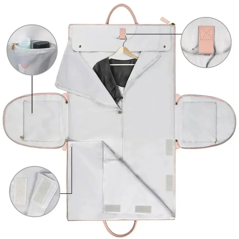 Custom Letters Carrry On PU Leather Garment Bag For Women Large Size Pu Foldable Duffle Suit Bag For Travel