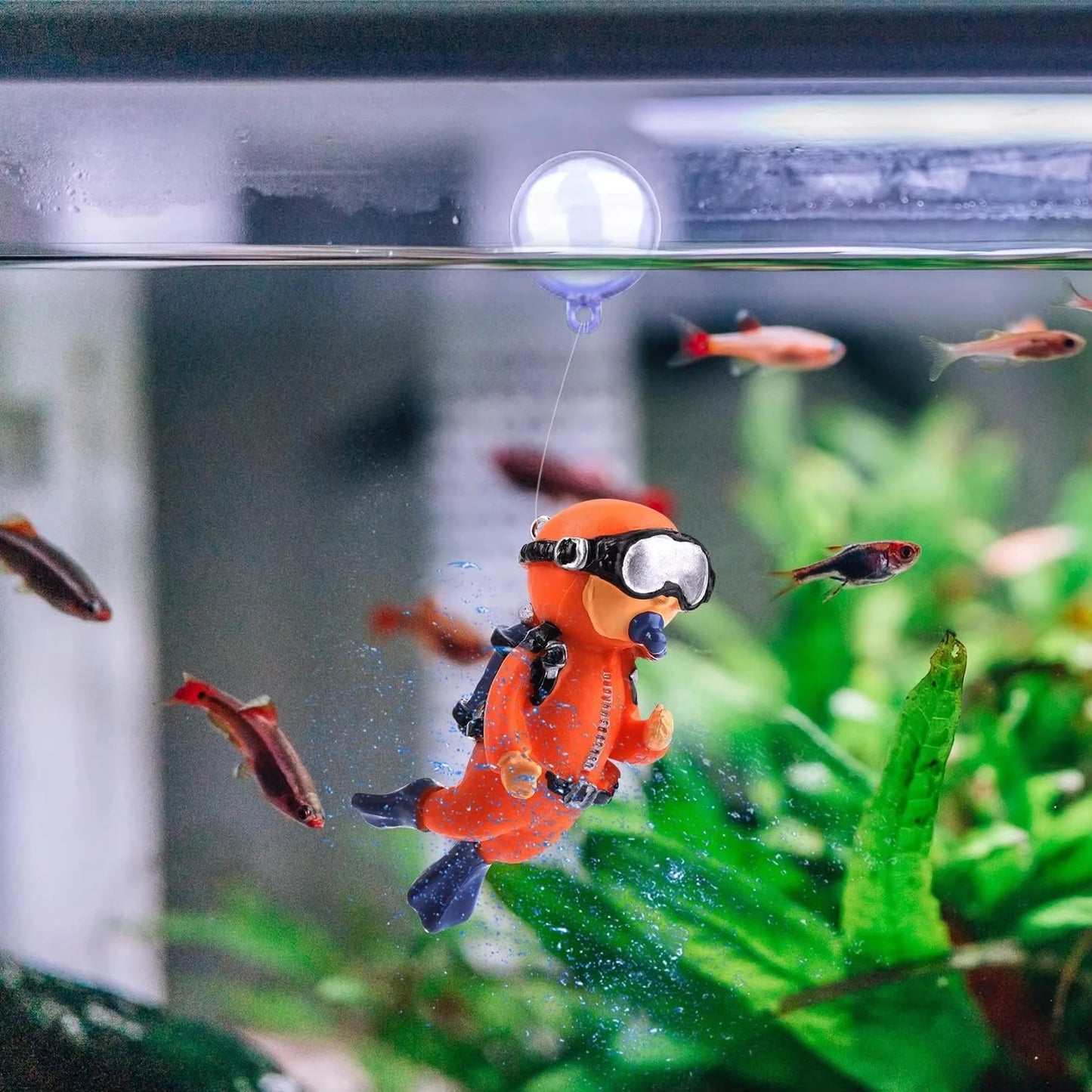 2 Pack Fish Tank Decorations, Cute Little Diver Ornament Floating Aquarium Accessories (Orange, Blue)