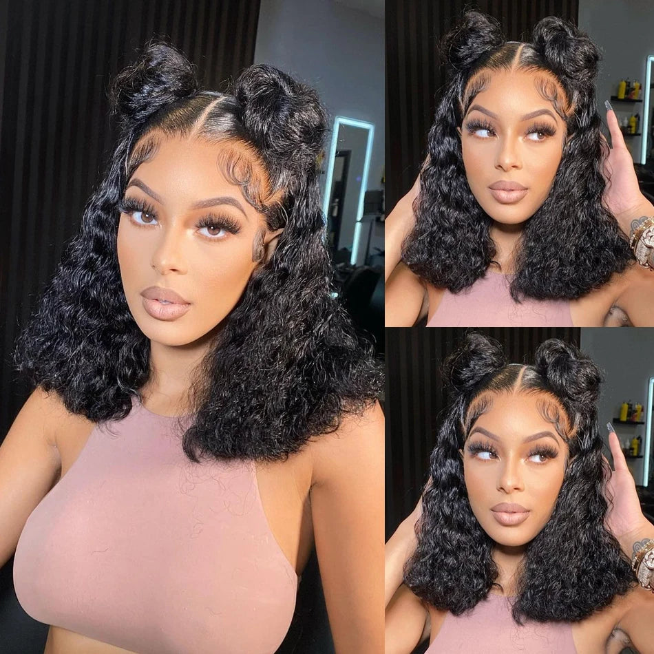 Glueless Wig 12A Short Bob Wig Water Waves Human Hair