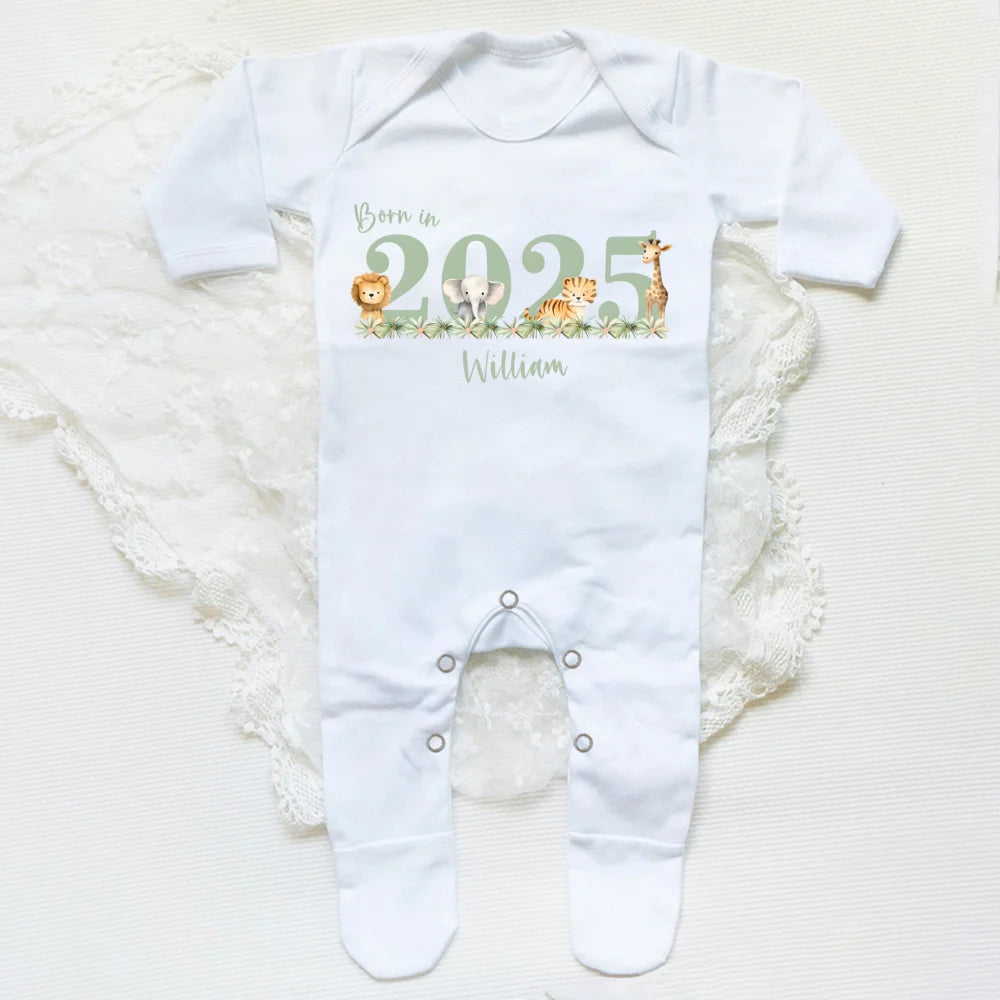 Custom Name Born in Print Infant Sleepsuit Long Sleeve Baby Romper Casual Pregnancy Announcement Jumpsuit Babys Birth Gifts
