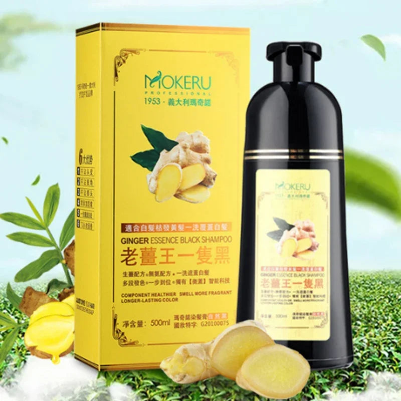 Mokeru 1pc Ginger shampoo Herbal Non Allergic Natural Fast Blacking Gray Hair Dye Black Shampoo Dye For White Hair Coloring
