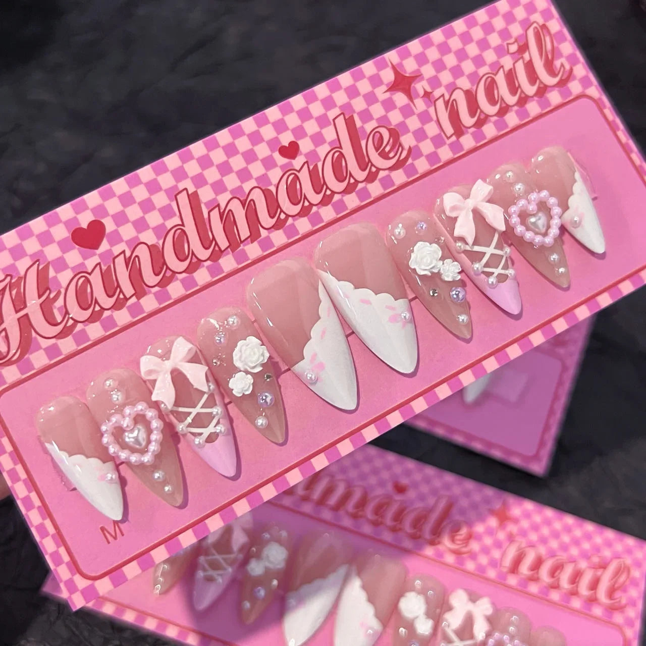 10Pcs Handmade Bow Ties French Pearl 3D Flower Almond Full Acrylic