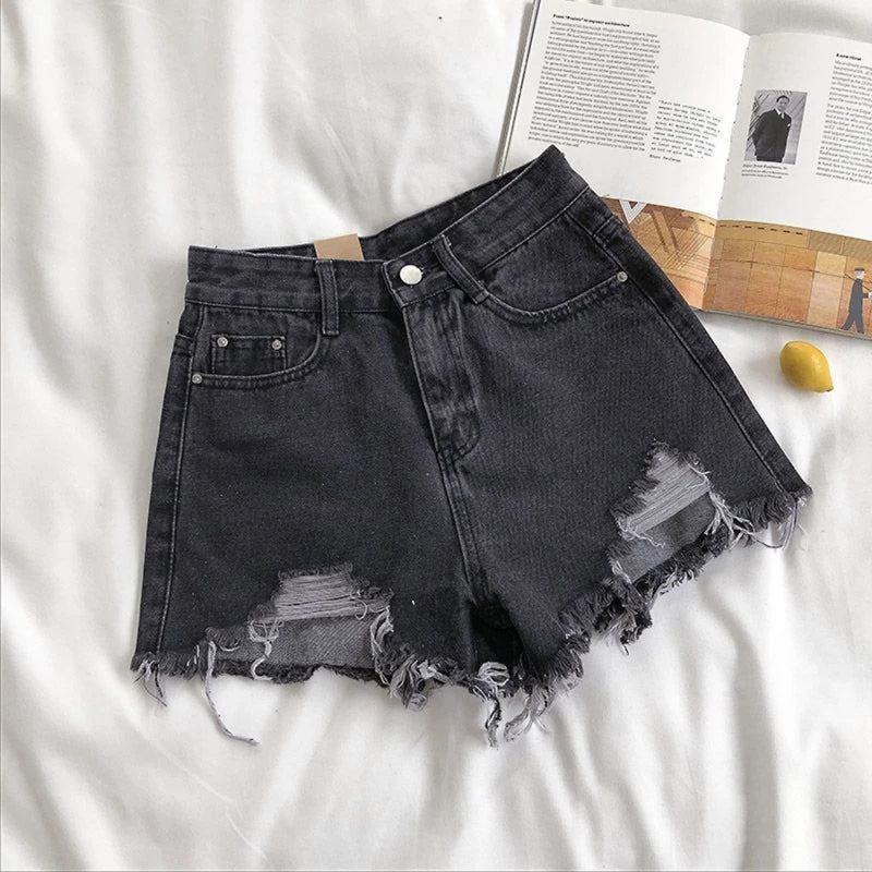 Denim Holes Shorts For Women Fashion High WaistWide Leg Short Jeans