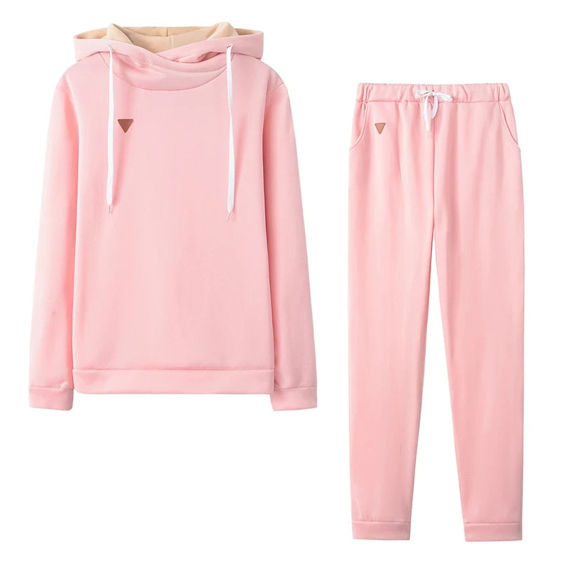Autumn Winter 2 Piece Set Tracksuit Women Sportwear Fleece Hoodies Pullover Sweatshirts Baggy Trousers Jogger Pants Warm Outfits