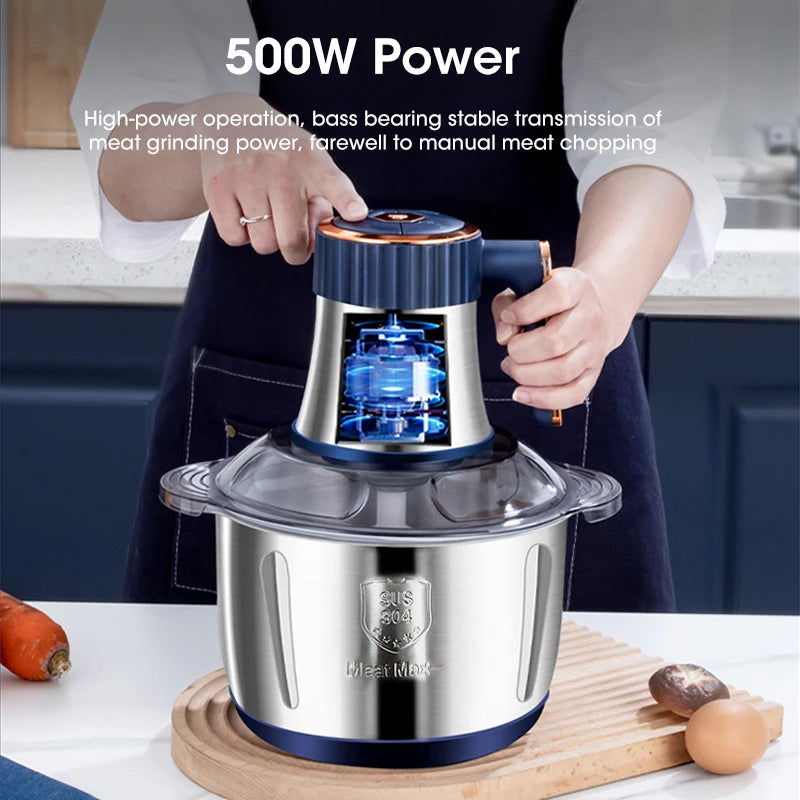 5L Electric Meat Grinder Large Capacity Stainless Steel Mixer Kitchen Vegetable and Meat Grinder Multifunctional Household Mixer