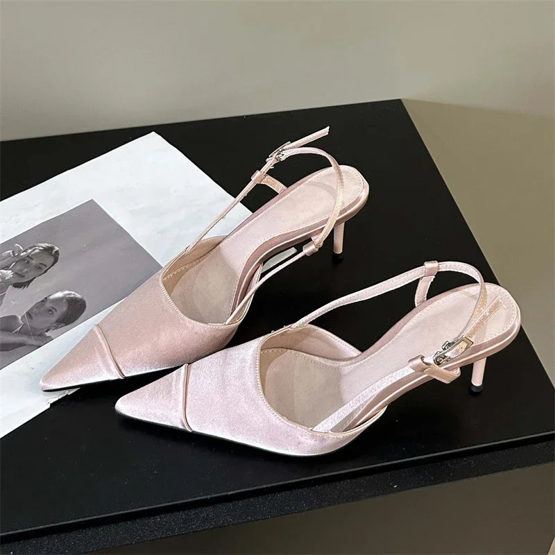 High Quality Satin Buckle Strap Women Pumps Sandals Fashion Shallow