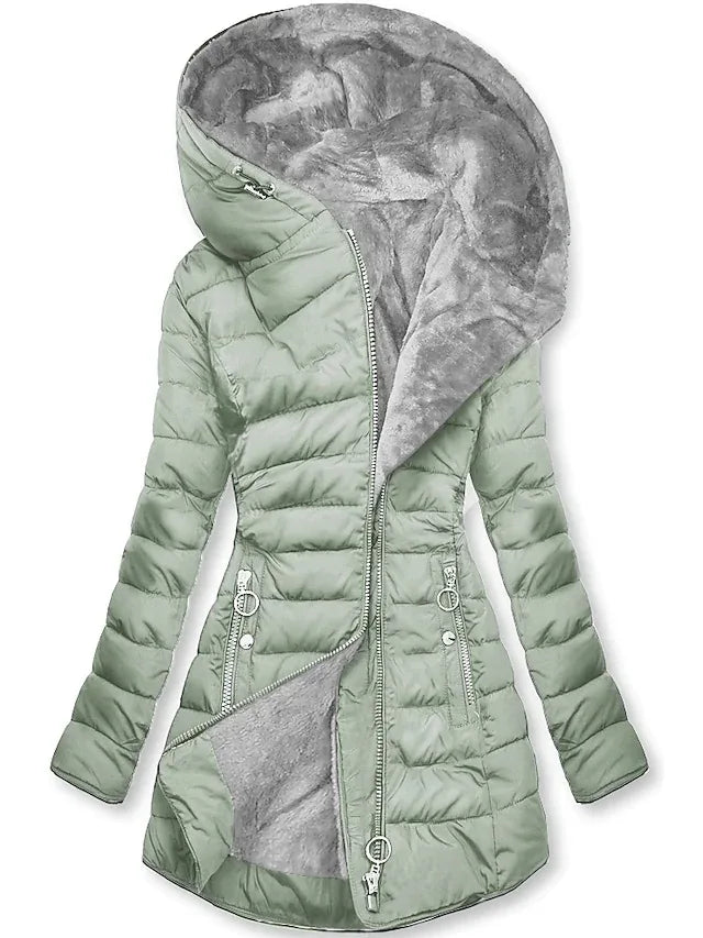 Women Parkas Hooded Solid Zipper Splice Midi Coats Long Sleeve Pockets Slim Fit Thick coats