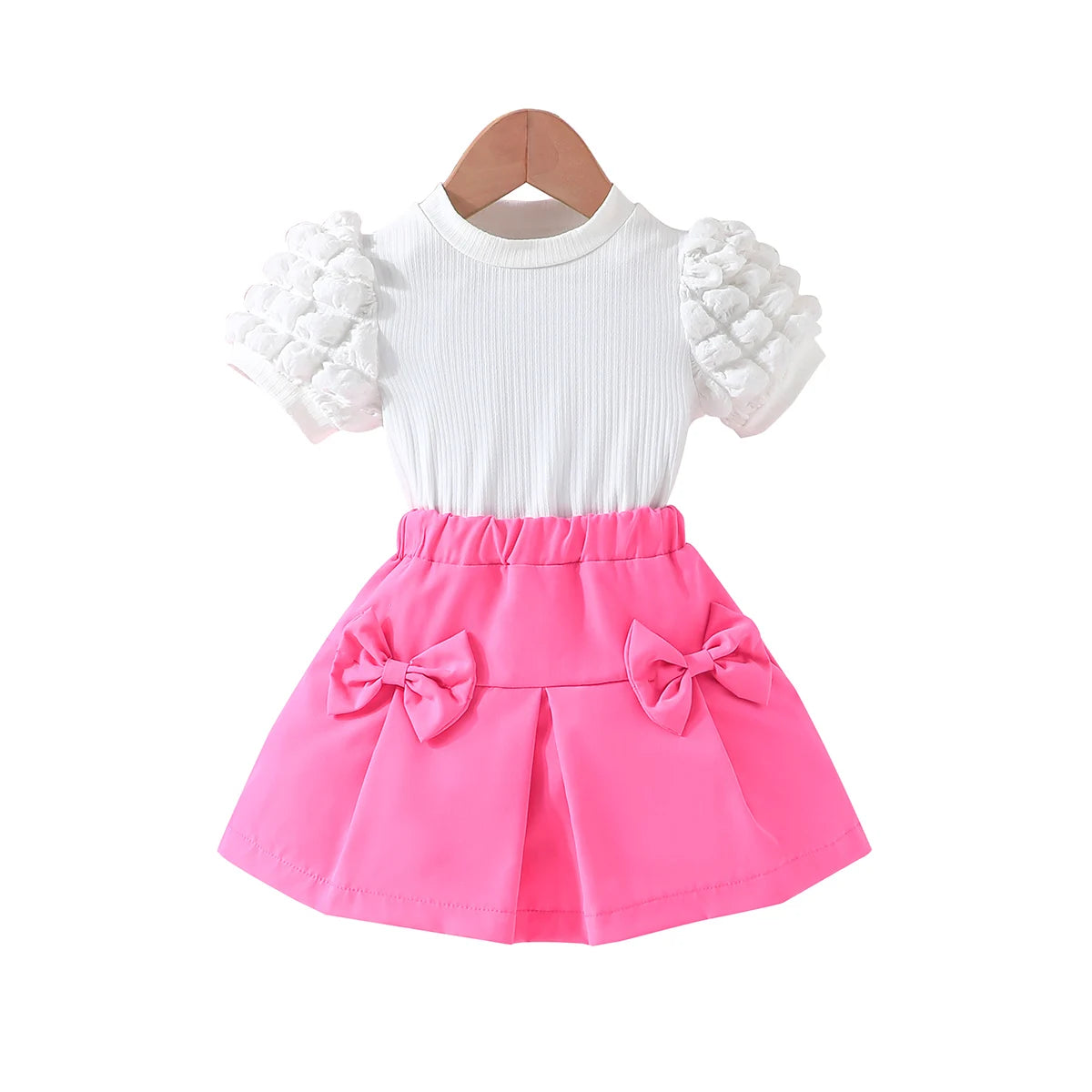 Terno For Kid Girl Puff Sleeve Blouse and Elastic Skirt Summer Outfit Toddler Infant Clothing Set Kids Wear