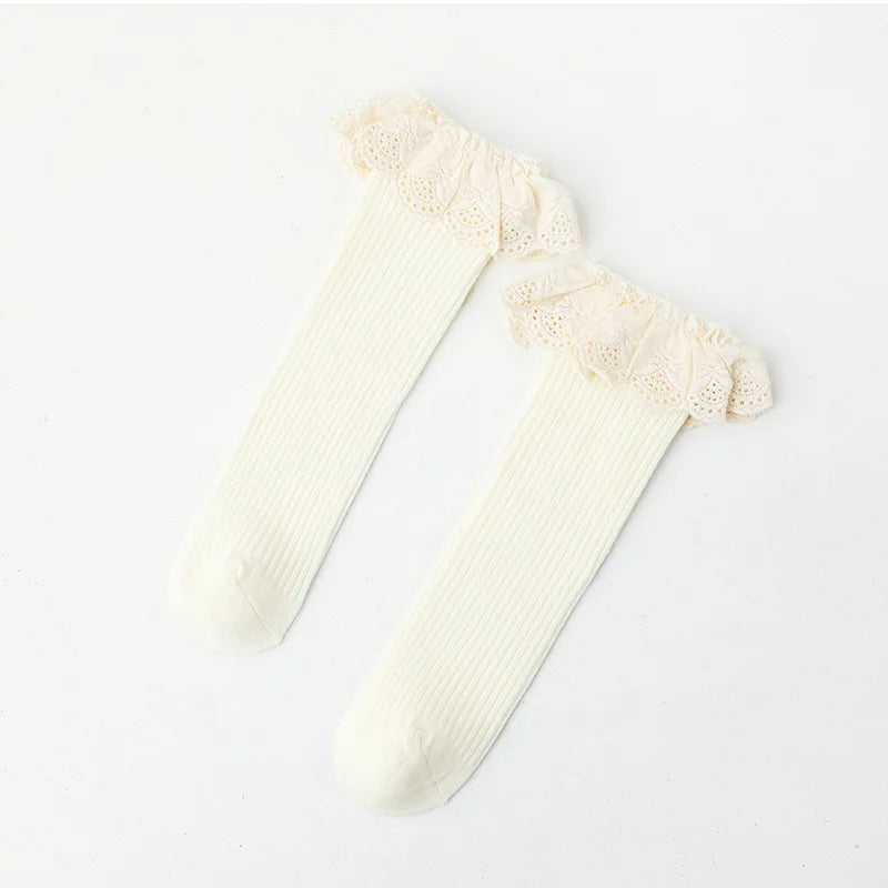 Baby Girls Knee High Socks Long Kids Soft Cotton Lace Stuff Princess Children Sock Ruffle 0-8 Years Leg Warmers Cute Girl Socks