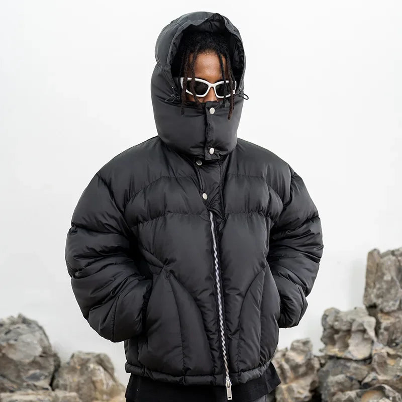 Men's Parka Jackets Hooded Male Padded Coats High Street Solid Color Niche Design Winter Zipper Windproof Warm High-quality Coat