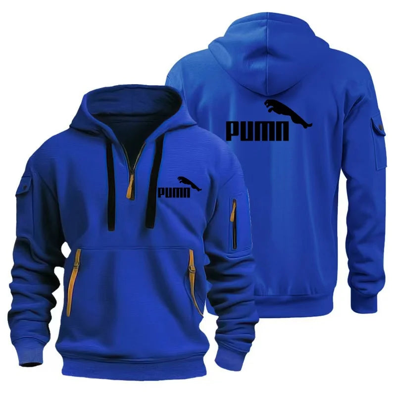Men's European Size Hoodie, Multi-Pocket Zipper Sweatshirt, Loose Casual Pullover