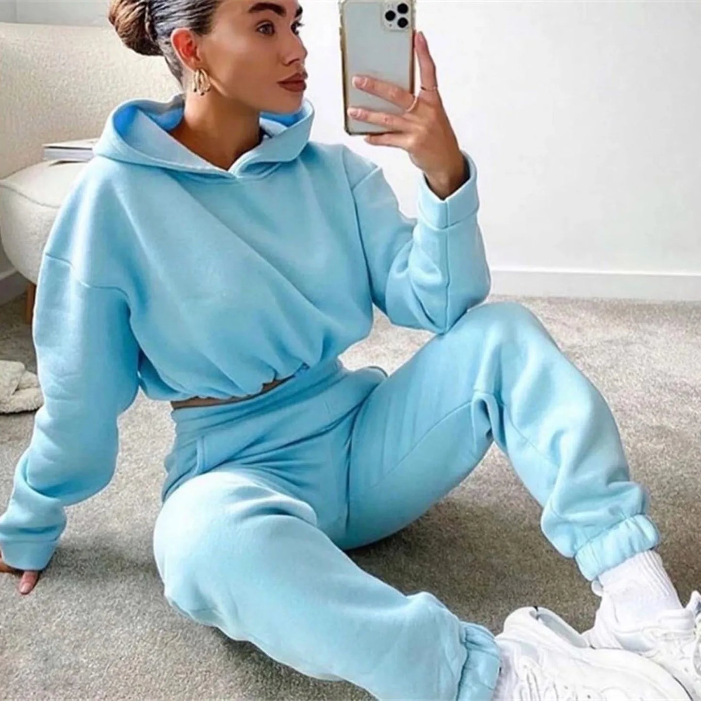 Winter Two Piece Sets Women Tracksuit Oversized Suit Autumn Trouser Suits Female Sweatshirt Solid Sports Hoodie Sportswear