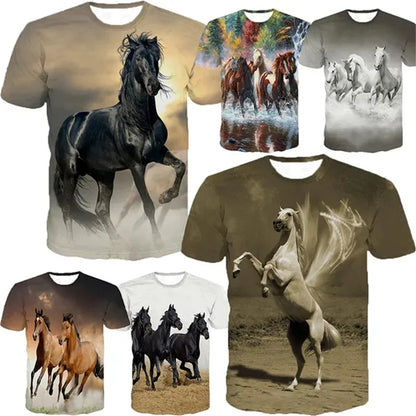 3d Animal Horse T Shirt Short Sleeve Polyester Kids 3-12 Years Clothes