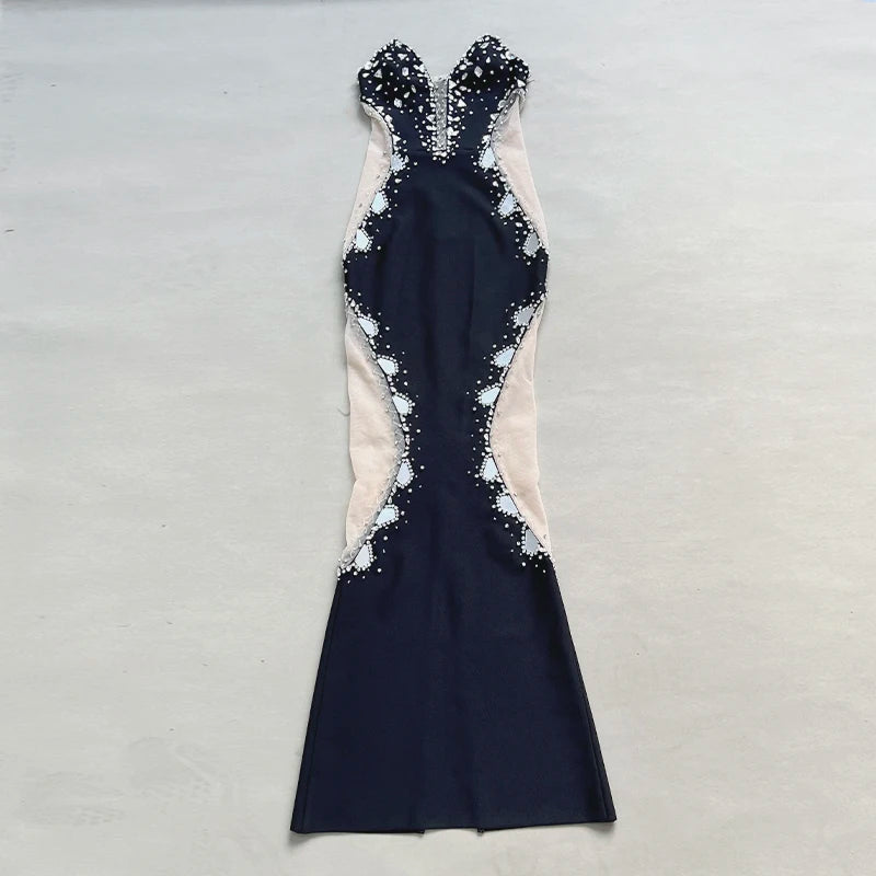 Women's Fashion One Shoulder Slim Sleeveless Long Hip Cover Dress Elegant Rayon Sequin Mesh Party Party Dress