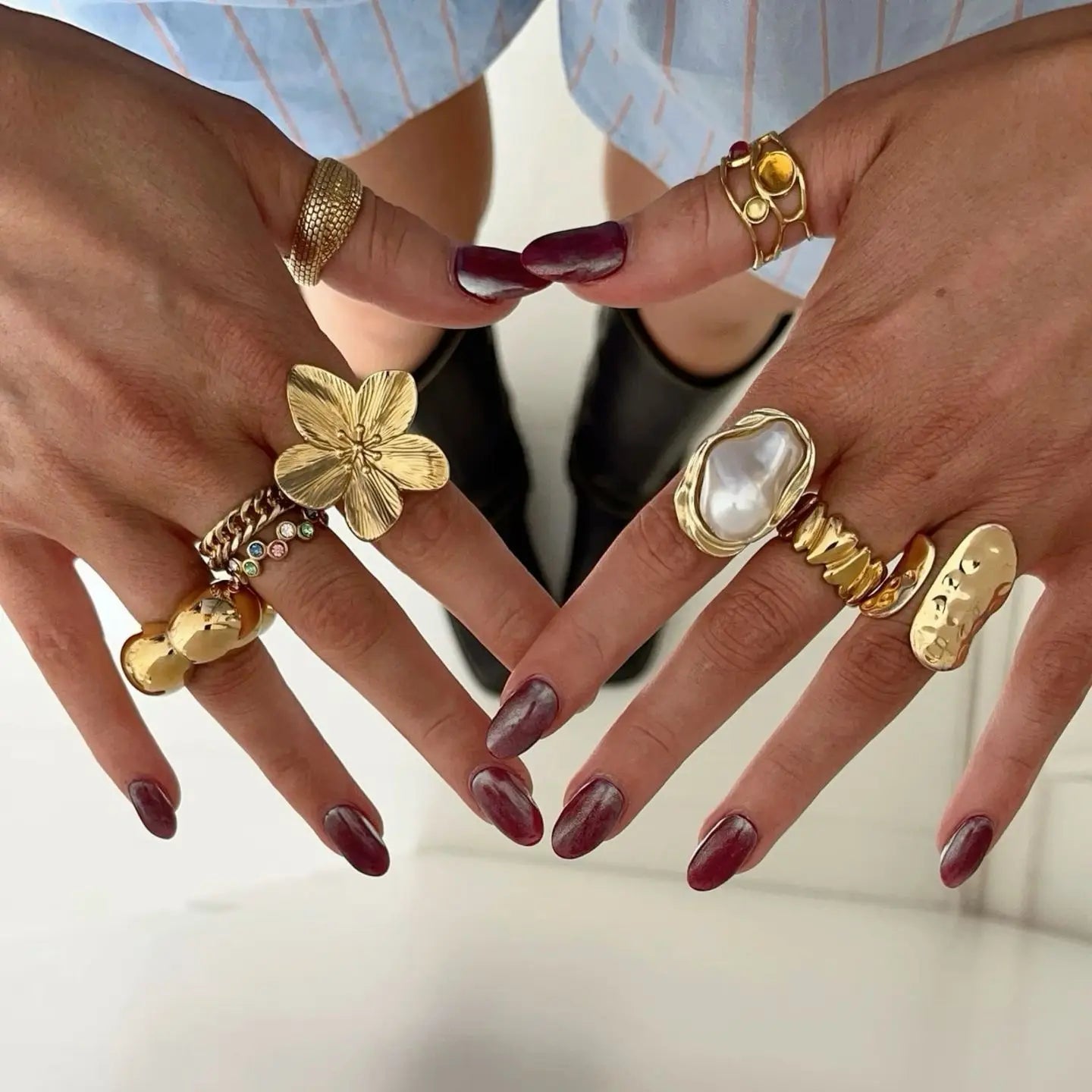 Imitation Pearl Stainless Steel Gold Color Ring for Women Engagement Party