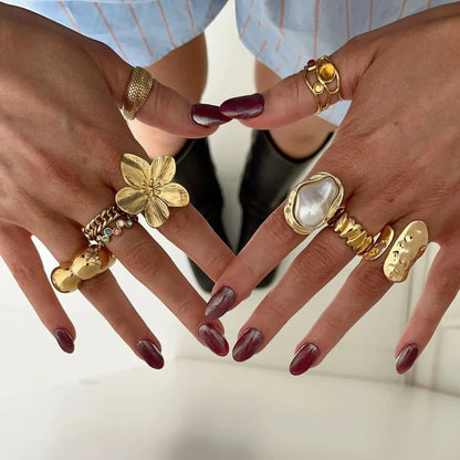 Imitation Pearl Stainless Steel Gold Color Ring for Women Engagement Party