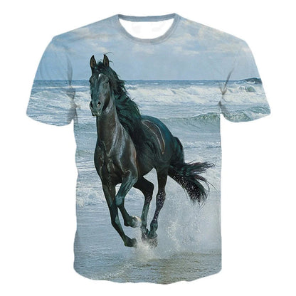 3d Animal Horse T Shirt Short Sleeve Polyester Kids 3-12 Years Clothes