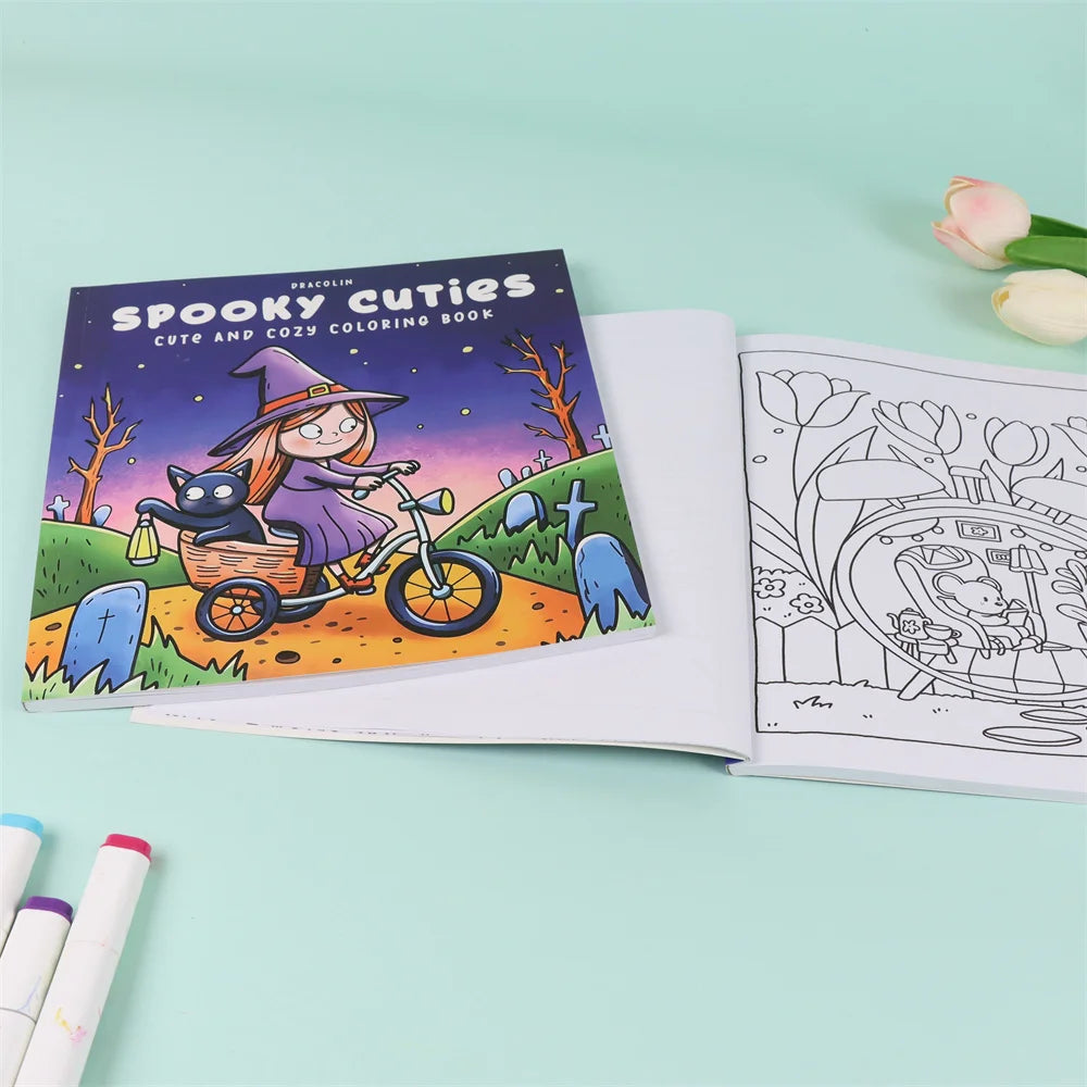 Spooky Cuties Simple Picture Books 40 Sheets Coloring Pages With Easy Large Print Home School Accessories For Teens Kids