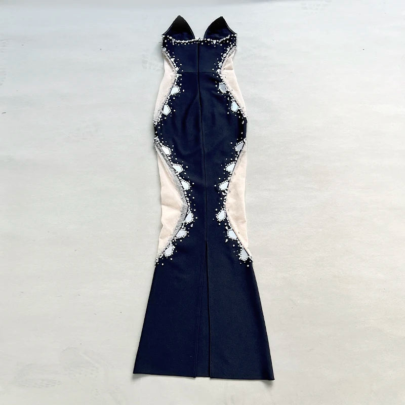 Women's Fashion One Shoulder Slim Sleeveless Long Hip Cover Dress Elegant Rayon Sequin Mesh Party Party Dress