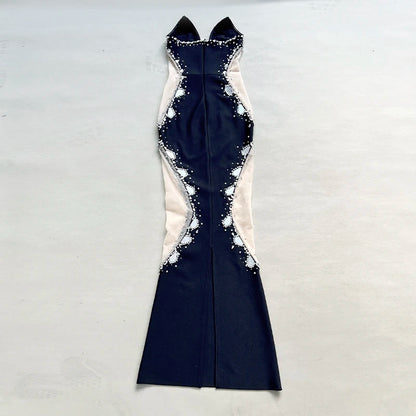 Women's Fashion One Shoulder Slim Sleeveless Long Hip Cover Dress Elegant Rayon Sequin Mesh Party Party Dress