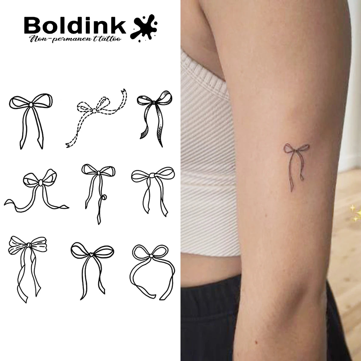 Bowknot Temporary Tattoo,Lasts To 15 Days New Technology Magic Waterproof Semi Permanent Sticker
