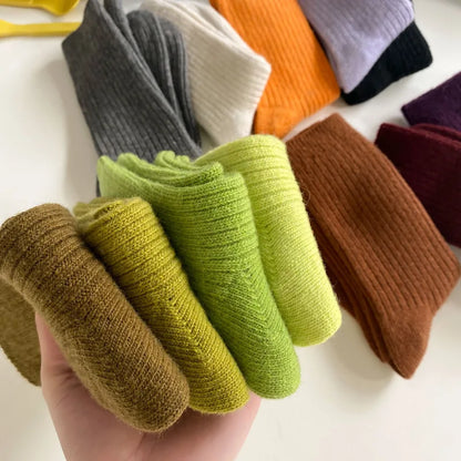 Thicken Warm Merino Wool Classic Solid Colors Rib Socks