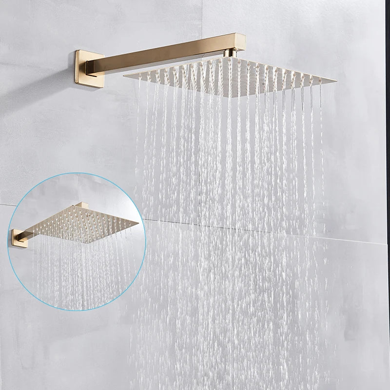 Wall Mounted Concealed Install Brushed Gold Shower Faucets Set Bathroom Shower System Shower Mixer Tap Rainfall