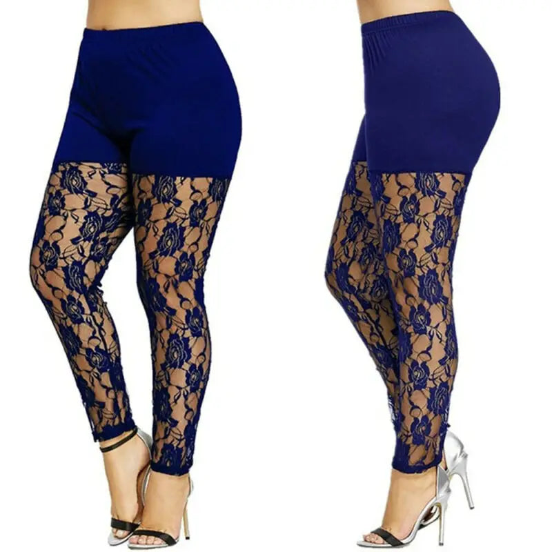 High Waist Pencil Pants Skinny Lace Hollow Out  Floral Tight Trouser