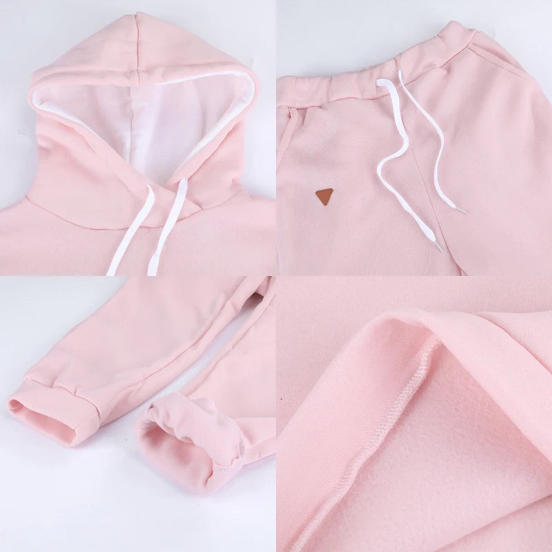 Autumn Winter 2 Piece Set Tracksuit Women Sportwear Fleece Hoodies Pullover Sweatshirts Baggy Trousers Jogger Pants Warm Outfits
