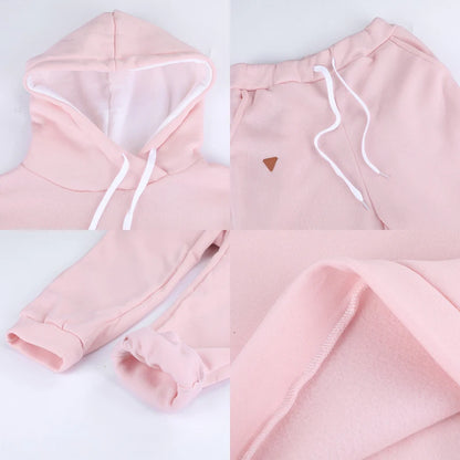 Autumn Winter 2 Piece Set Tracksuit Women Sportwear Fleece Hoodies Pullover Sweatshirts Baggy Trousers Jogger Pants Warm Outfits
