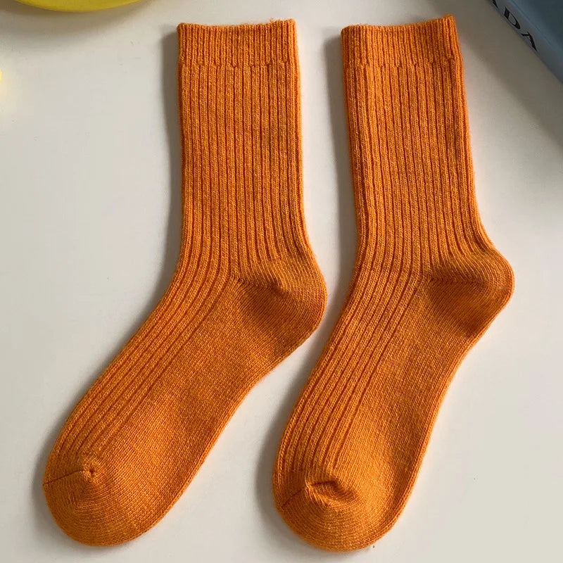 Thicken Warm Merino Wool Classic Solid Colors Rib Socks