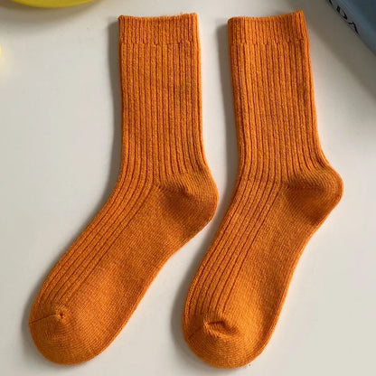 Thicken Warm Merino Wool Classic Solid Colors Rib Socks
