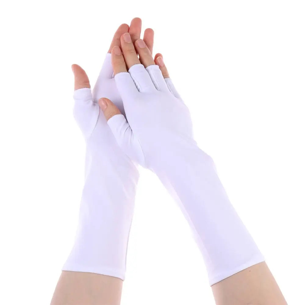 1Pair Sunscreen Protection Fingerless Long Gloves Women Arm Cool Summer Solid Mittens Half Finger Sleeves Black White Nude
